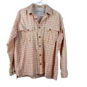 Orvis Men’s Orange Plaid Buton Down Shirt Size Large Gorpcore Heritagewear